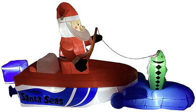 Santas Forest - Inflatable Santa Fishing Boat, 10 ft