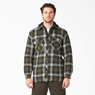 Flannel Hooded Shirt Jacket Dickies TJ211 Olive/Black Plaid Large Tall