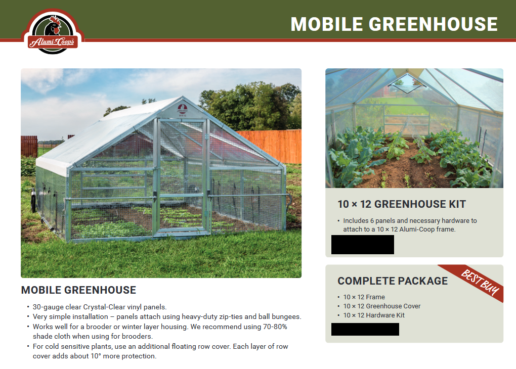 Alumi-Coop 10' x 12' Greenhouse Option (Alum Frame & Tarp)