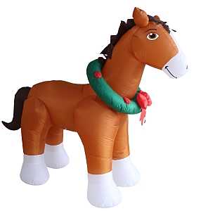 Santas Forest - Inflatable Horse with Wreath, 6 ft H