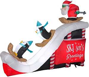 Santas Forest - Inflatable Santa & Penguin Ski Jump, 7 ft H