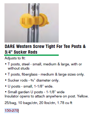 Insulator, Screw Type T Post 25   150-270